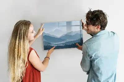Magnetic marker board with mountain landscape design