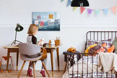 Magnetic marker board with mountain landscape design