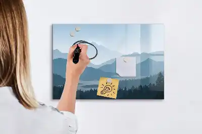 Magnetic marker board with mountain landscape design