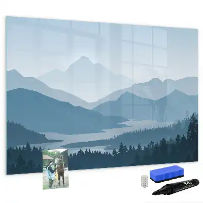 Magnetic marker board with mountain landscape design
