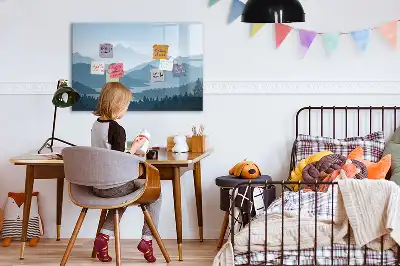 Magnetic marker board with mountain landscape design