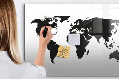 Magnetic glass dry erase board black world map design