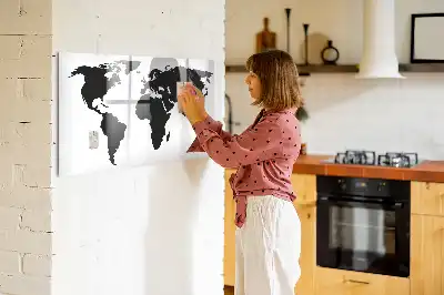 Magnetic glass dry erase board black world map design