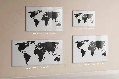 Magnetic glass dry erase board black world map design