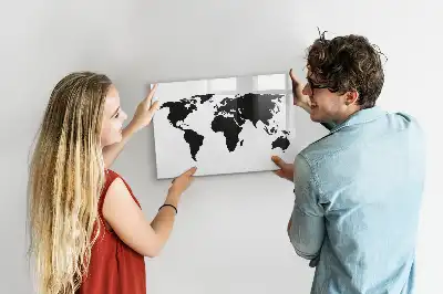 Magnetic glass dry erase board black world map design