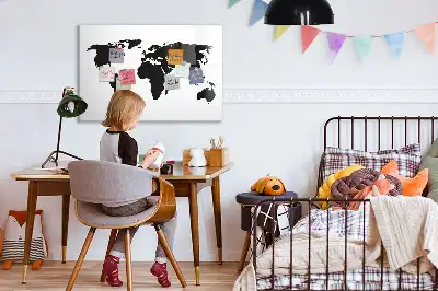Magnetic glass dry erase board black world map design