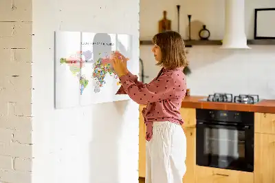 Magnetic glass dry erase board map with flags design
