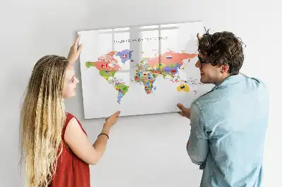 Magnetic glass dry erase board map with flags design