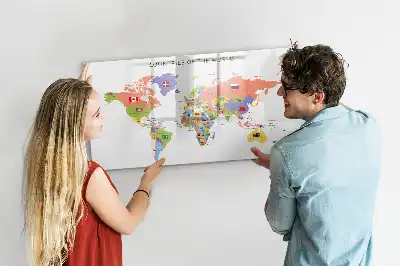 Magnetic glass dry erase board map with flags design