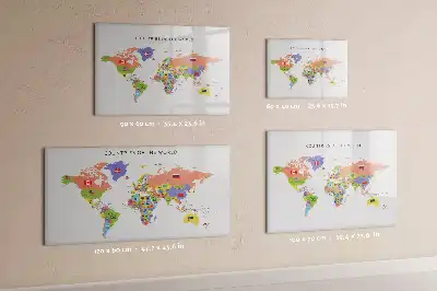 Magnetic glass dry erase board map with flags design