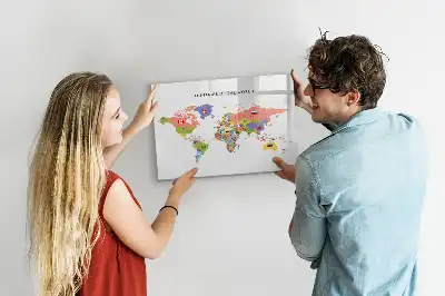 Magnetic glass dry erase board map with flags design
