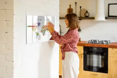 Magnetic glass dry erase board map with flags design
