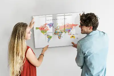 Magnetic glass dry erase board map with flags design