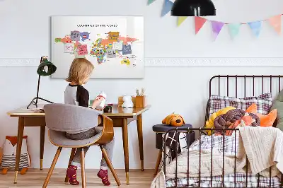 Magnetic glass dry erase board map with flags design