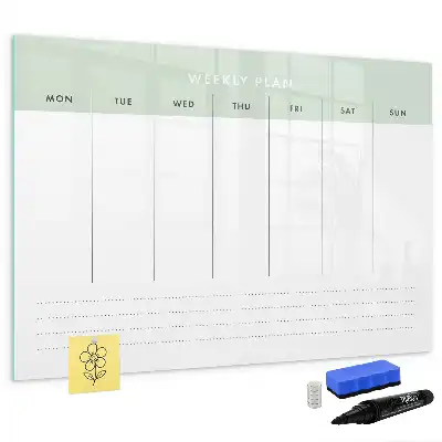 Magnetic glass dry erase board weekly planner
