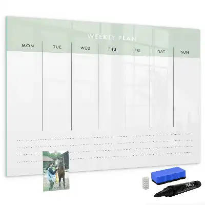 Magnetic glass dry erase board weekly planner