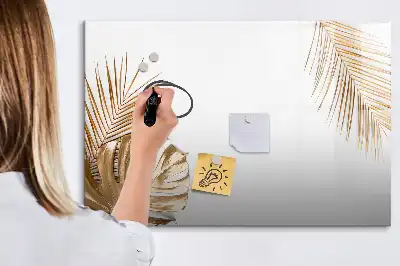 Magnetic glass dry erase board exotic leaves design