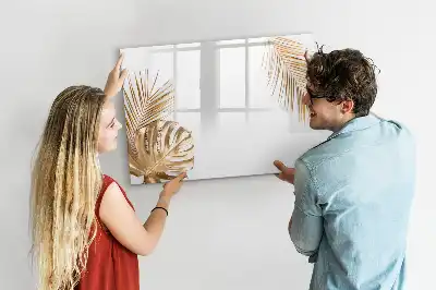 Magnetic glass dry erase board exotic leaves design