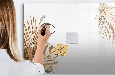 Magnetic glass dry erase board exotic leaves design