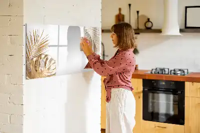 Magnetic glass dry erase board exotic leaves design