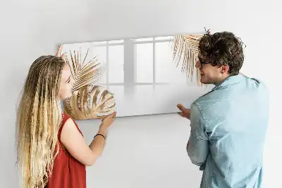 Magnetic glass dry erase board exotic leaves design