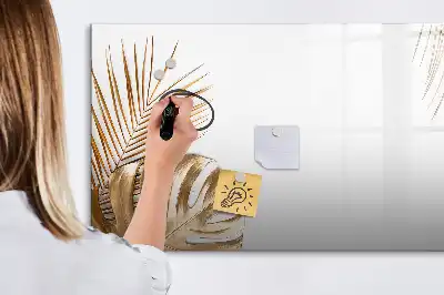 Magnetic glass dry erase board exotic leaves design