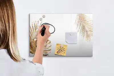 Magnetic glass dry erase board exotic leaves design
