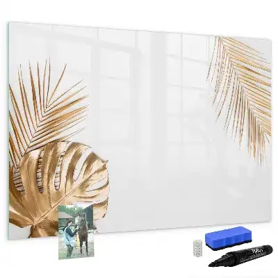 Magnetic glass dry erase board exotic leaves design