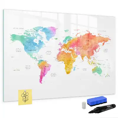 Magnetic marker board watercolor world map design