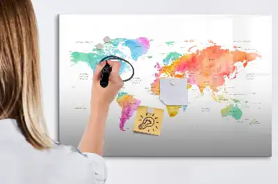 Magnetic marker board watercolor world map design