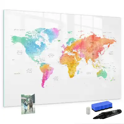 Magnetic marker board watercolor world map design