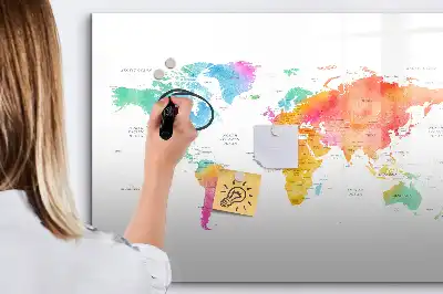 Magnetic marker board watercolor world map design