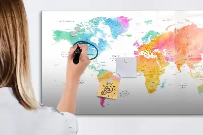 Magnetic marker board watercolor world map design