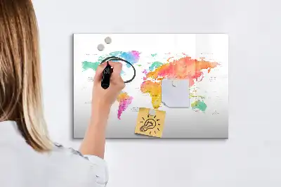 Magnetic marker board watercolor world map design