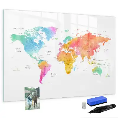 Magnetic marker board watercolor world map design