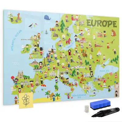 Magnetic world map with flags marker board