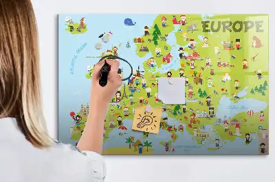 Magnetic world map with flags marker board