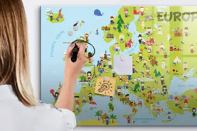 Magnetic world map with flags marker board