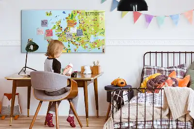 Magnetic world map with flags marker board