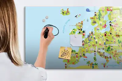 Magnetic world map with flags marker board