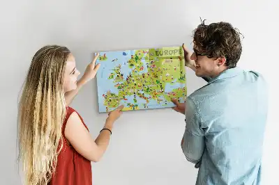 Magnetic world map with flags marker board