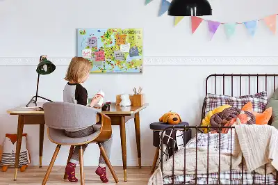 Magnetic world map with flags marker board
