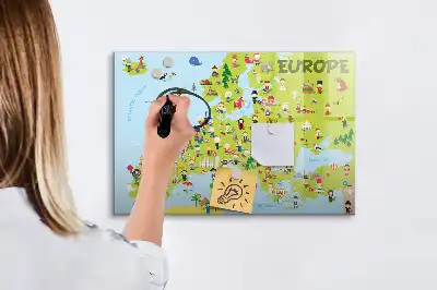 Magnetic world map with flags marker board