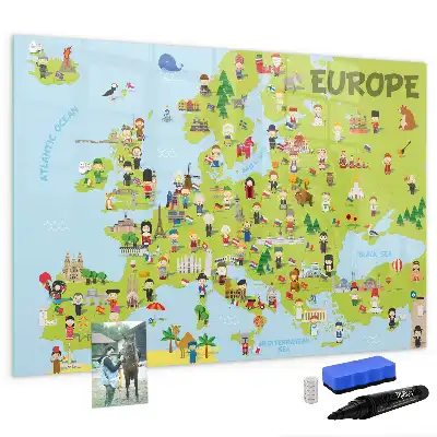 Magnetic world map with flags marker board