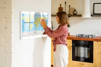 Magnetic glass dry erase board with a world map design