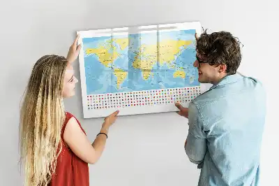 Magnetic glass dry erase board with a world map design