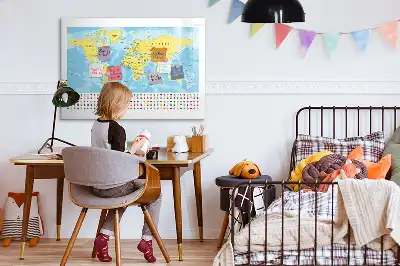 Magnetic glass dry erase board with a world map design