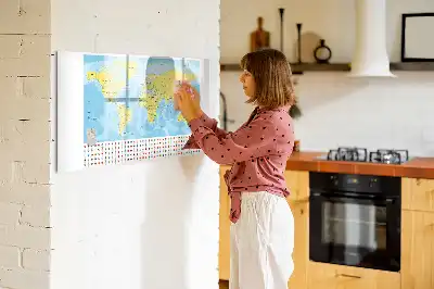 Magnetic glass dry erase board with a world map design