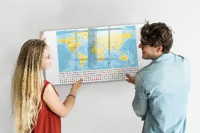 Magnetic glass dry erase board with a world map design