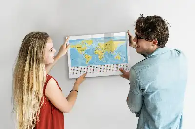 Magnetic glass dry erase board with a world map design